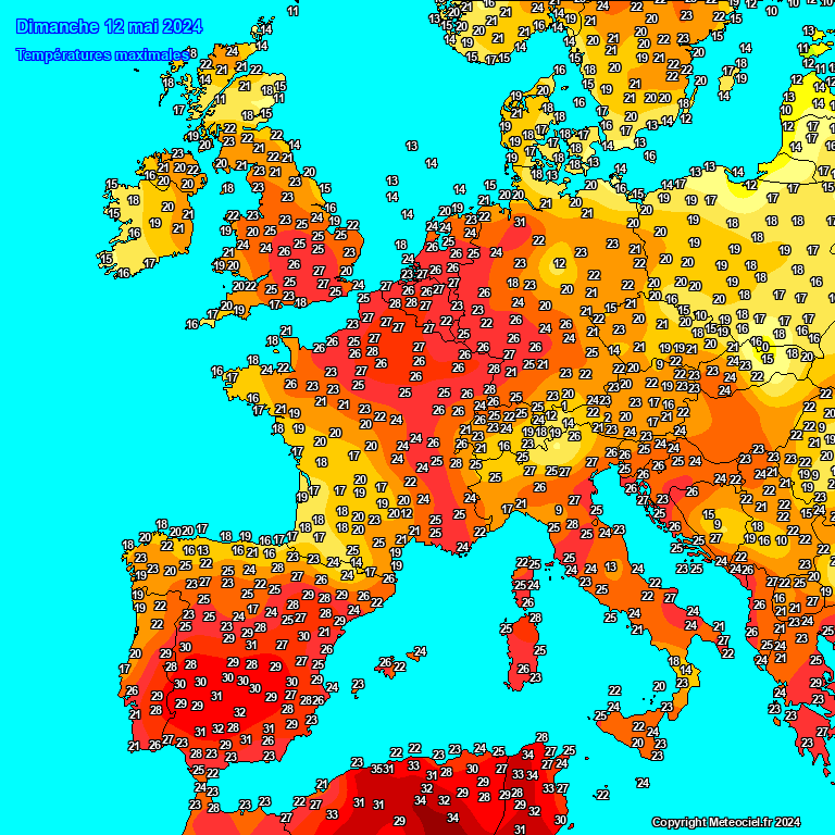 Tempratures maximales en Europe